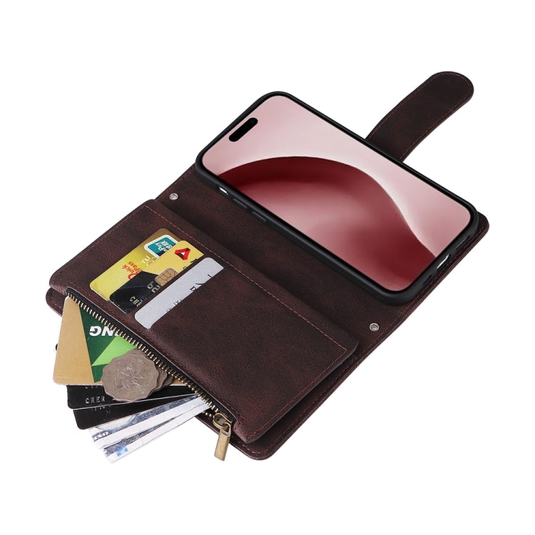 For iPhone 16 Pro Skin Feel Multi-Card Wallet Zipper Leather Phone Case