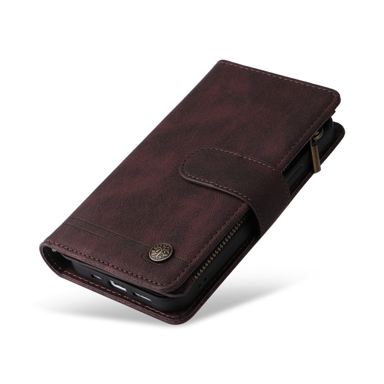 For iPhone 16 Pro Skin Feel Multi-Card Wallet Zipper Leather Phone Case