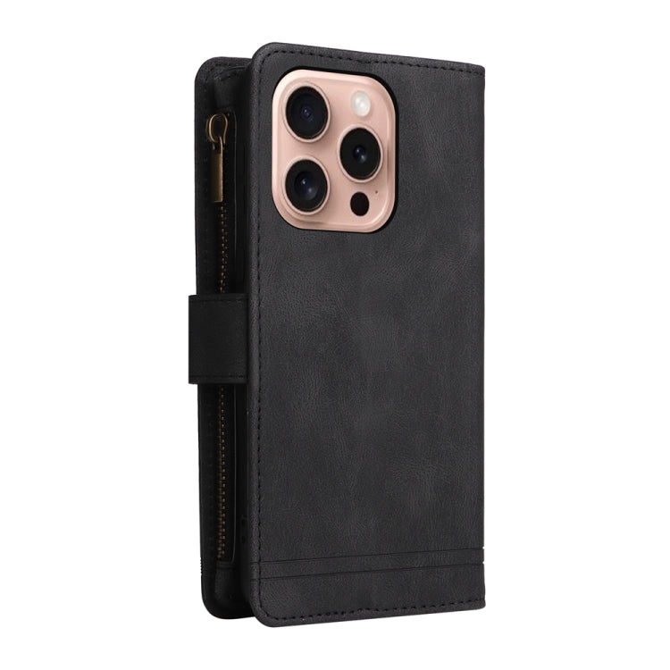 For iPhone 16 Pro Skin Feel Multi-Card Wallet Zipper Leather Phone Case