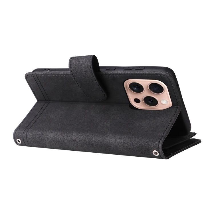 For iPhone 16 Pro Skin Feel Multi-Card Wallet Zipper Leather Phone Case