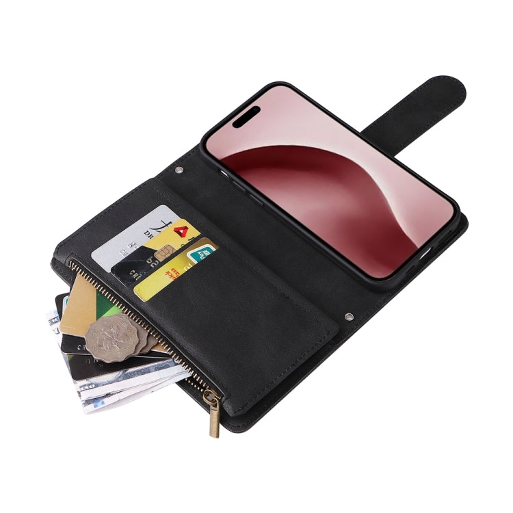 For iPhone 16 Pro Skin Feel Multi-Card Wallet Zipper Leather Phone Case