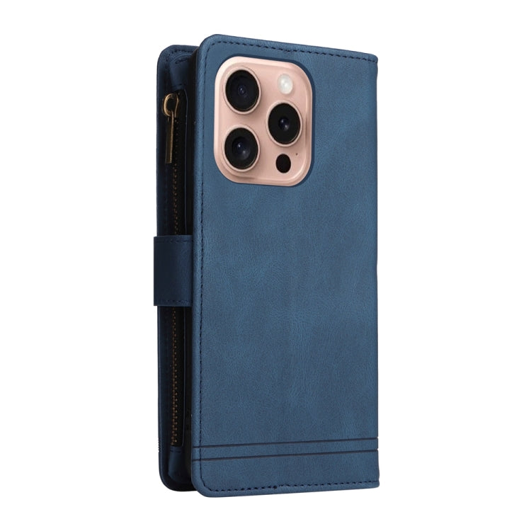 For iPhone 16 Pro Skin Feel Multi-Card Wallet Zipper Leather Phone Case