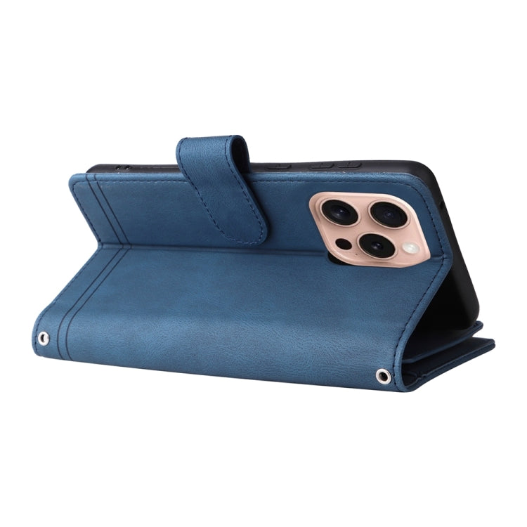 For iPhone 16 Pro Skin Feel Multi-Card Wallet Zipper Leather Phone Case