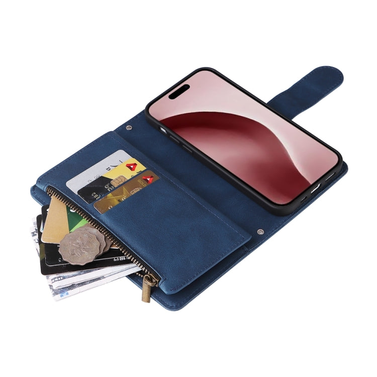 For iPhone 16 Pro Skin Feel Multi-Card Wallet Zipper Leather Phone Case