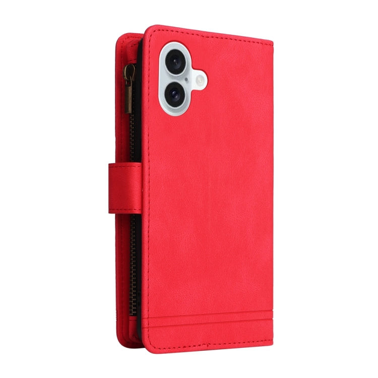 For iPhone 16 Plus Skin Feel Multi-Card Wallet Zipper Leather Phone Case