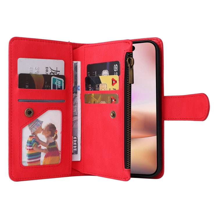 For iPhone 16 Plus Skin Feel Multi-Card Wallet Zipper Leather Phone Case