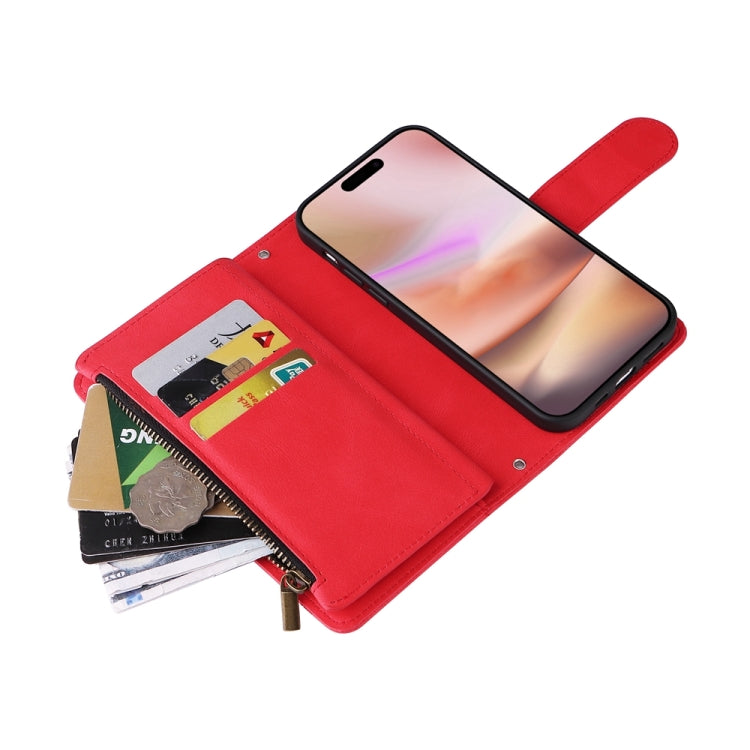 For iPhone 16 Plus Skin Feel Multi-Card Wallet Zipper Leather Phone Case