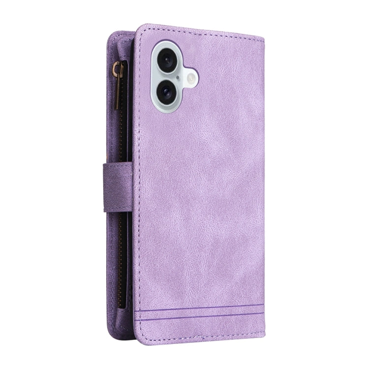 For iPhone 16 Plus Skin Feel Multi-Card Wallet Zipper Leather Phone Case
