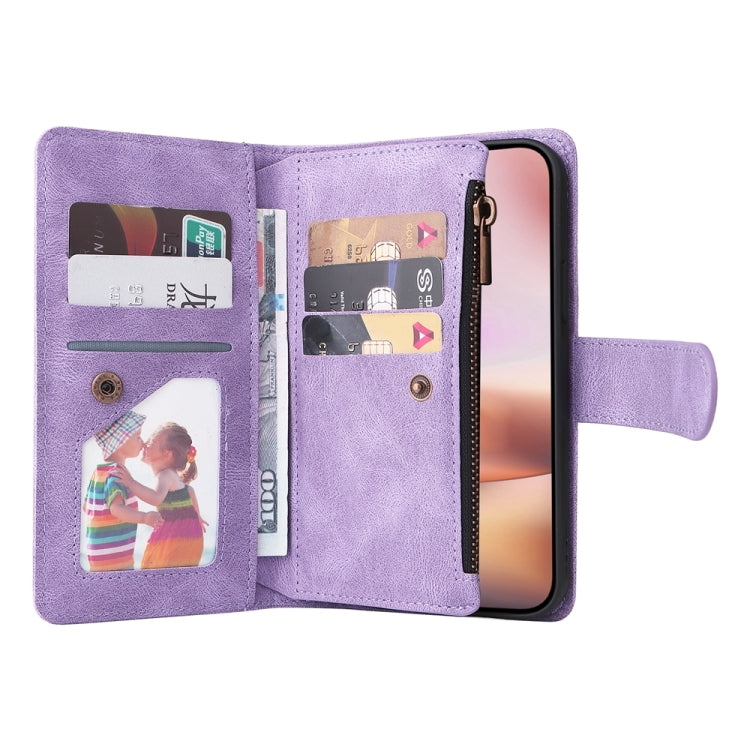 For iPhone 16 Plus Skin Feel Multi-Card Wallet Zipper Leather Phone Case