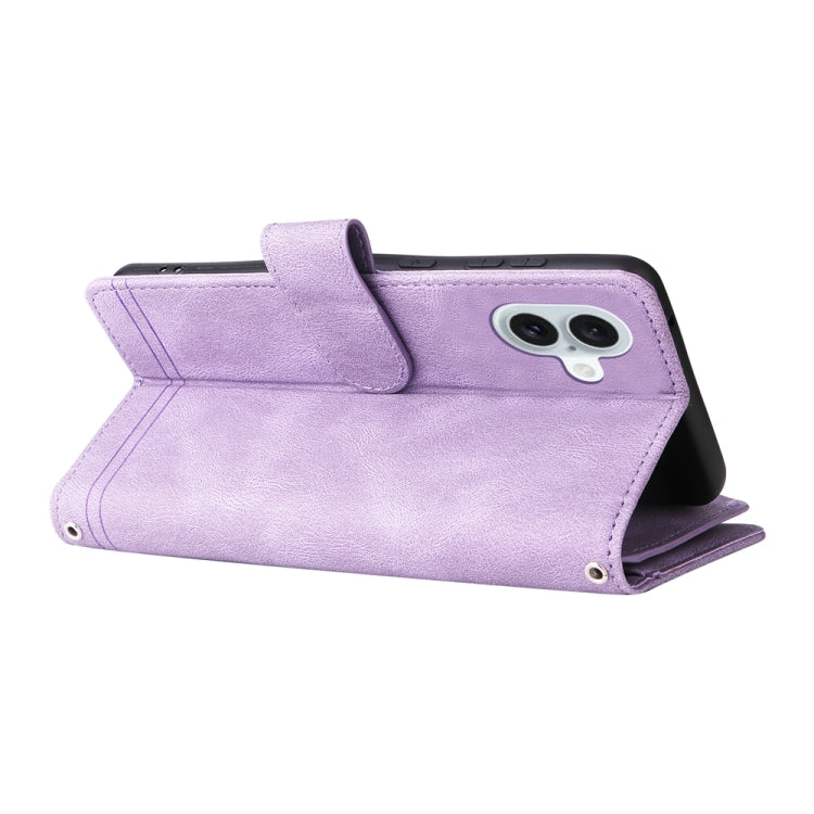 For iPhone 16 Plus Skin Feel Multi-Card Wallet Zipper Leather Phone Case