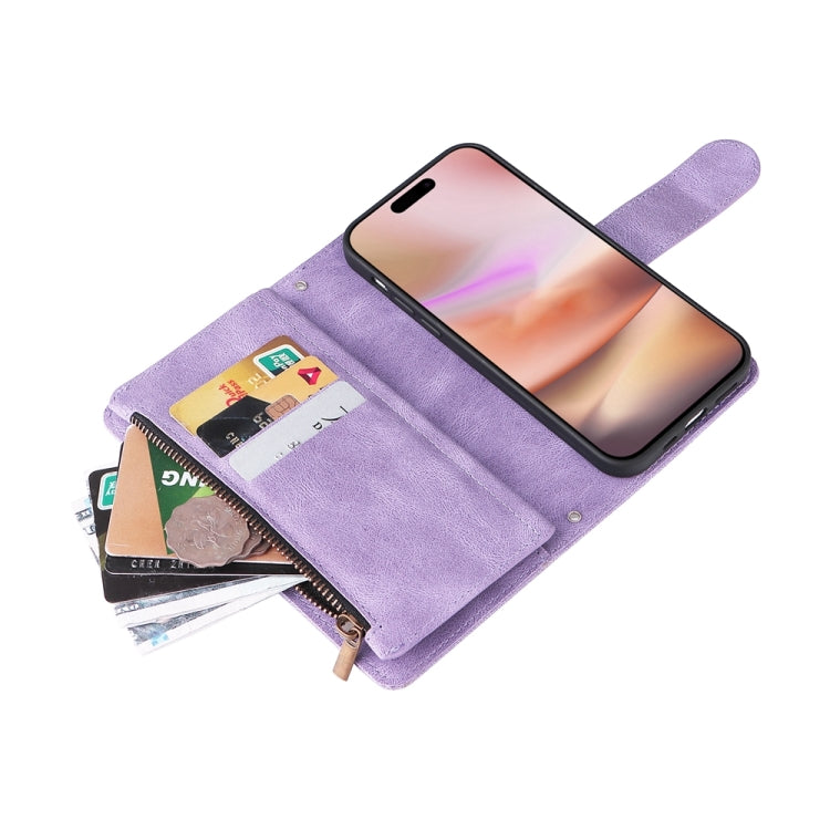 For iPhone 16 Plus Skin Feel Multi-Card Wallet Zipper Leather Phone Case