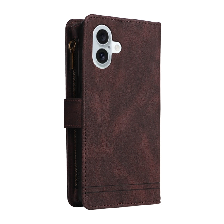 For iPhone 16 Plus Skin Feel Multi-Card Wallet Zipper Leather Phone Case