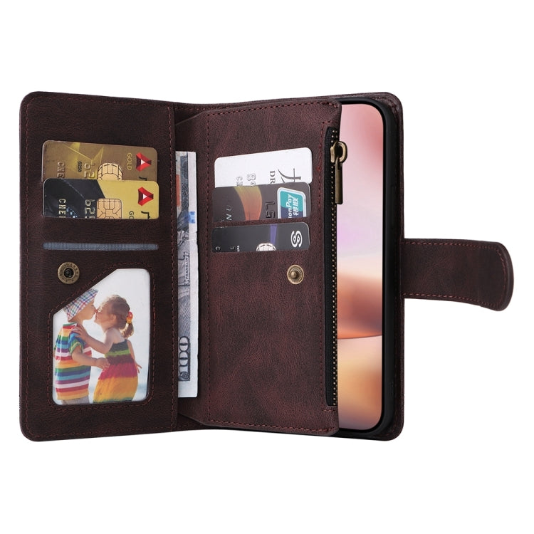 For iPhone 16 Plus Skin Feel Multi-Card Wallet Zipper Leather Phone Case
