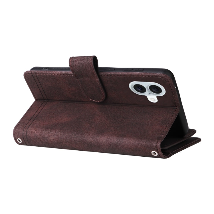For iPhone 16 Plus Skin Feel Multi-Card Wallet Zipper Leather Phone Case
