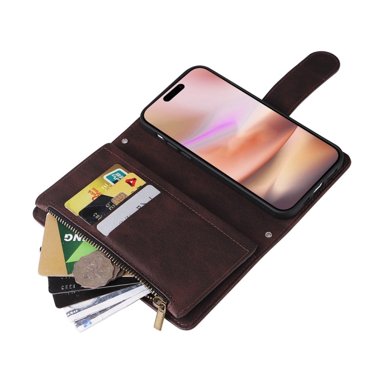 For iPhone 16 Plus Skin Feel Multi-Card Wallet Zipper Leather Phone Case