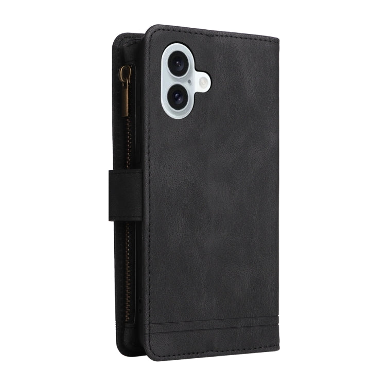 For iPhone 16 Plus Skin Feel Multi-Card Wallet Zipper Leather Phone Case