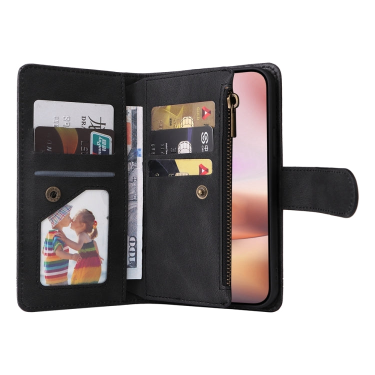 For iPhone 16 Plus Skin Feel Multi-Card Wallet Zipper Leather Phone Case