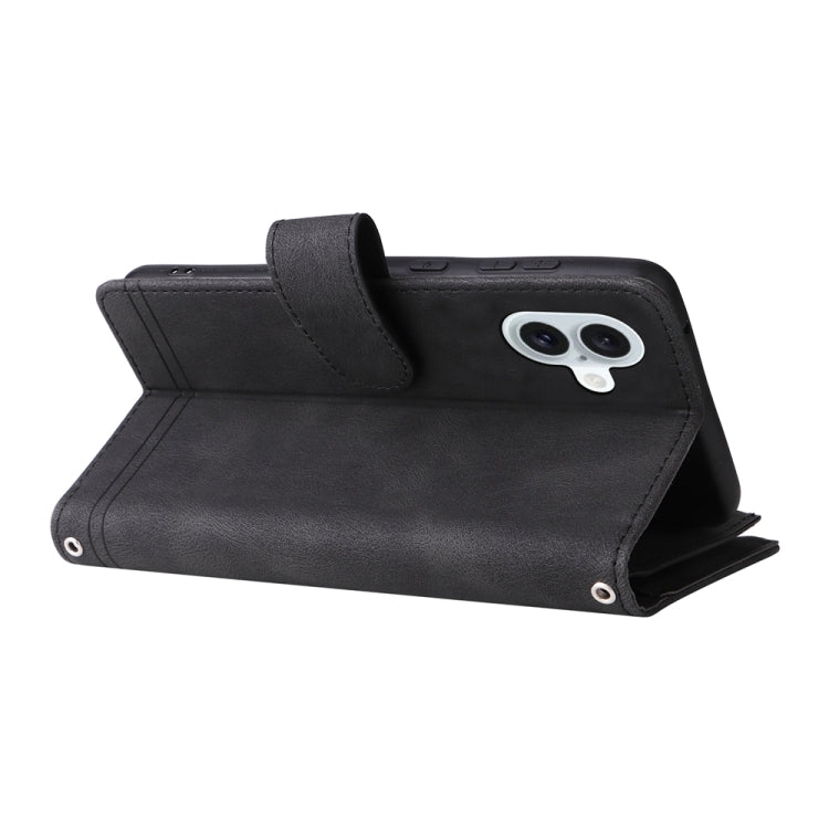 For iPhone 16 Plus Skin Feel Multi-Card Wallet Zipper Leather Phone Case