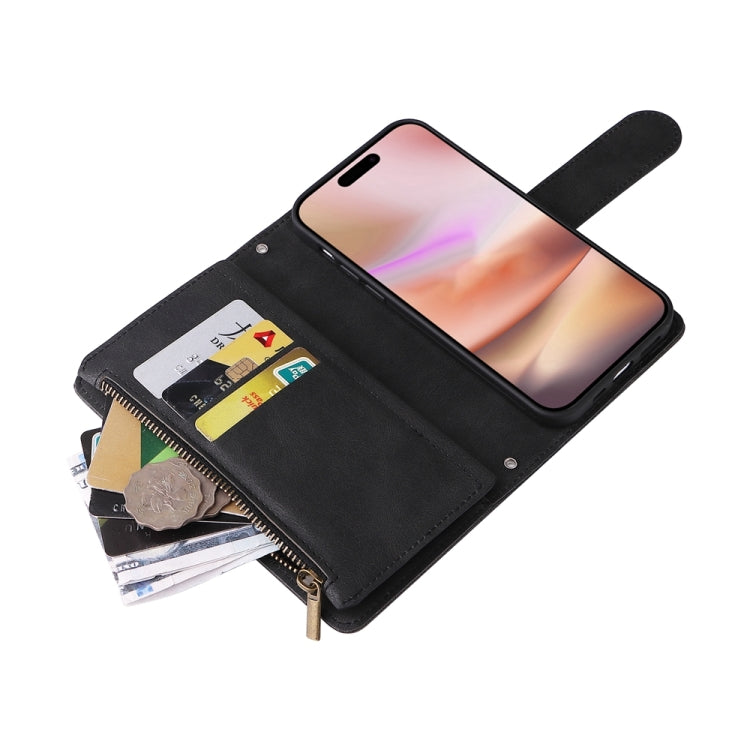 For iPhone 16 Plus Skin Feel Multi-Card Wallet Zipper Leather Phone Case
