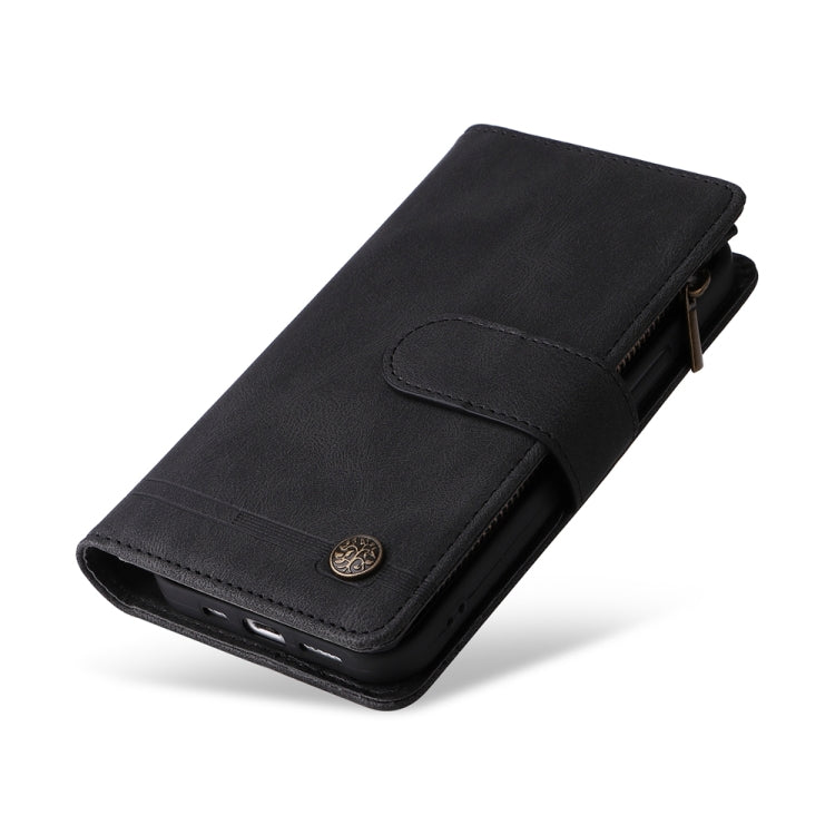 For iPhone 16 Plus Skin Feel Multi-Card Wallet Zipper Leather Phone Case
