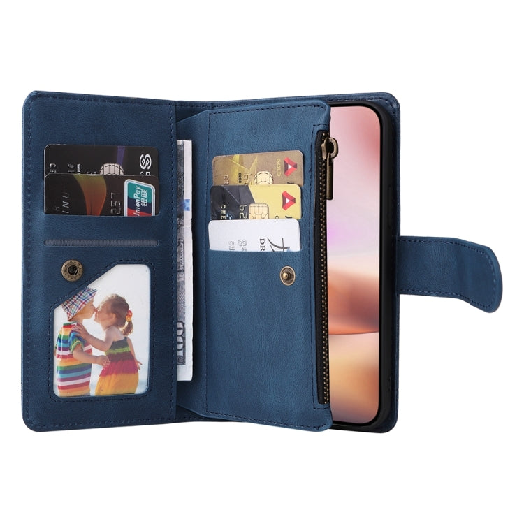 For iPhone 16 Plus Skin Feel Multi-Card Wallet Zipper Leather Phone Case