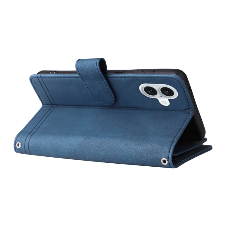 For iPhone 16 Plus Skin Feel Multi-Card Wallet Zipper Leather Phone Case