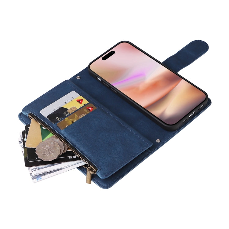 For iPhone 16 Plus Skin Feel Multi-Card Wallet Zipper Leather Phone Case