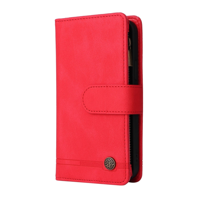 For iPhone 16 Skin Feel Multi-Card Wallet Zipper Leather Phone Case