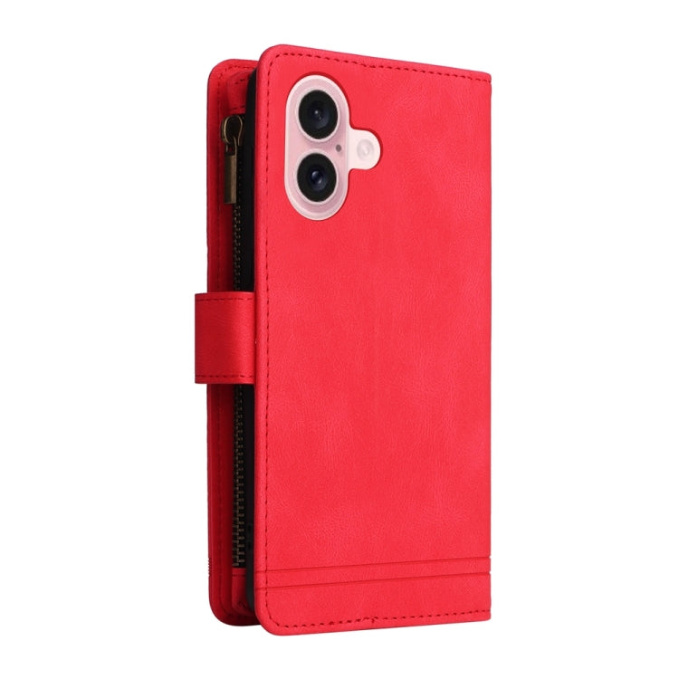 For iPhone 16 Skin Feel Multi-Card Wallet Zipper Leather Phone Case
