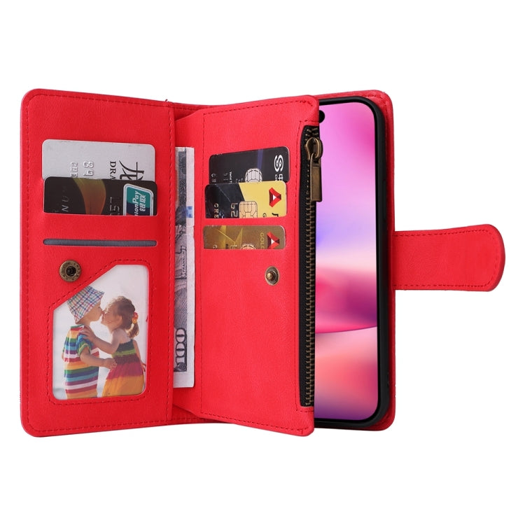 For iPhone 16 Skin Feel Multi-Card Wallet Zipper Leather Phone Case