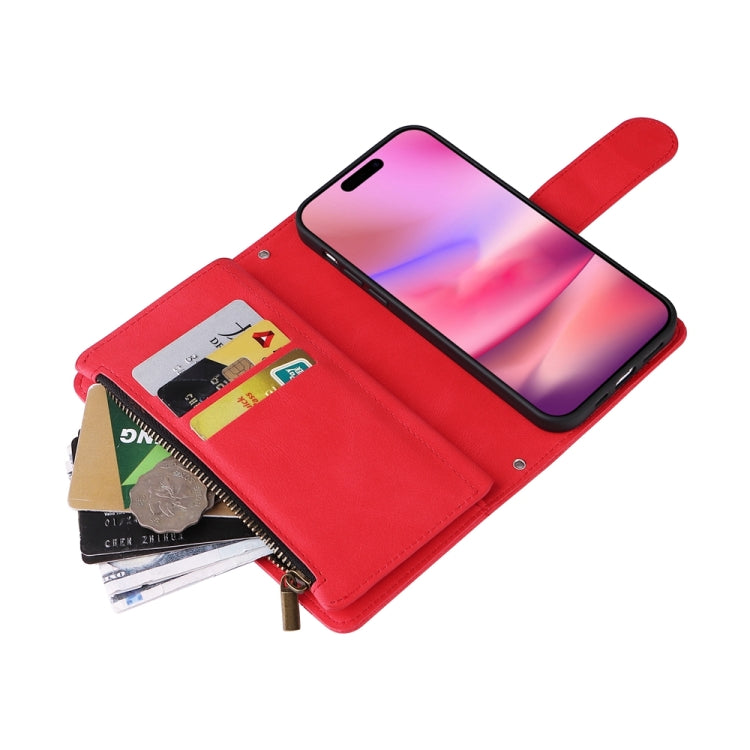 For iPhone 16 Skin Feel Multi-Card Wallet Zipper Leather Phone Case