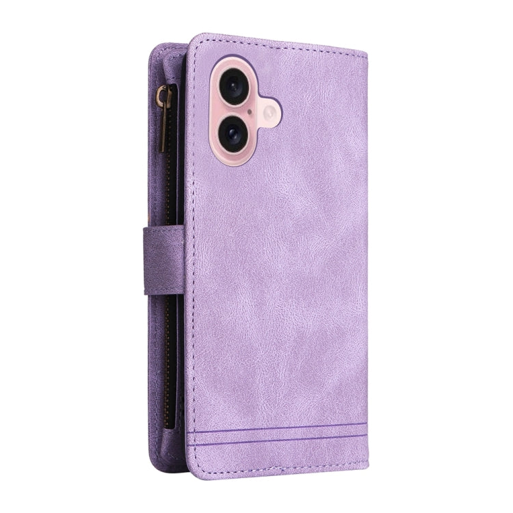 For iPhone 16 Skin Feel Multi-Card Wallet Zipper Leather Phone Case