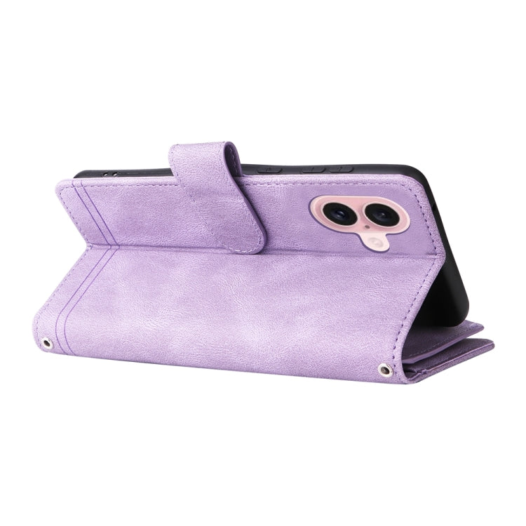 For iPhone 16 Skin Feel Multi-Card Wallet Zipper Leather Phone Case