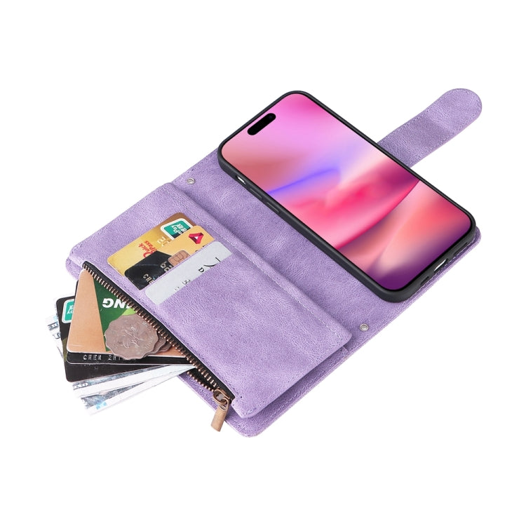 For iPhone 16 Skin Feel Multi-Card Wallet Zipper Leather Phone Case