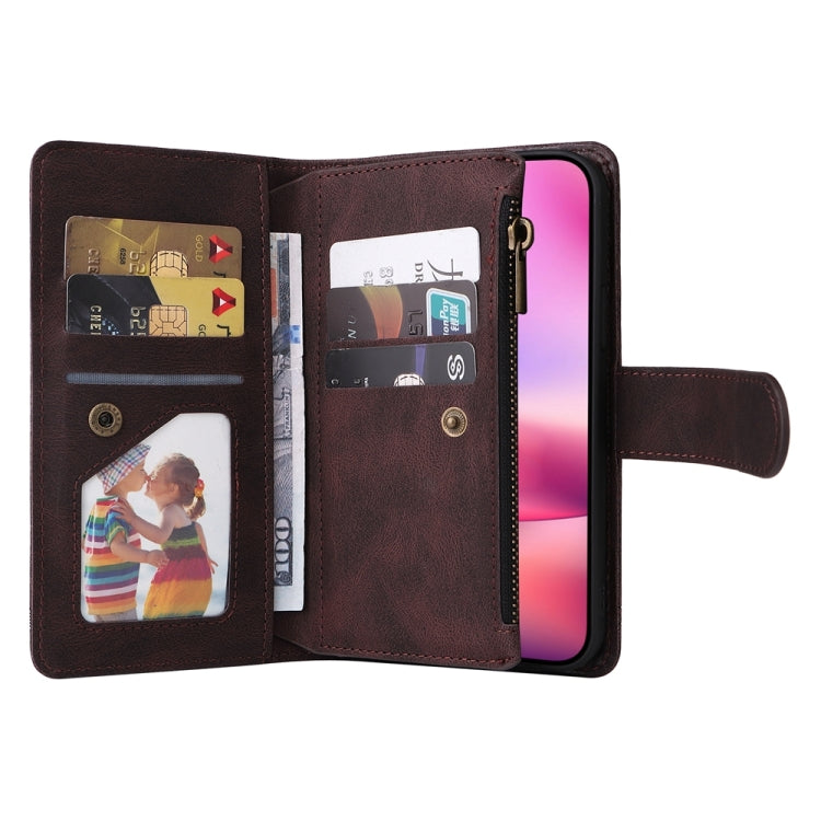 For iPhone 16 Skin Feel Multi-Card Wallet Zipper Leather Phone Case