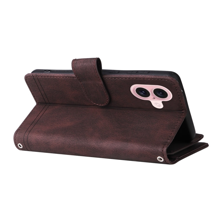 For iPhone 16 Skin Feel Multi-Card Wallet Zipper Leather Phone Case