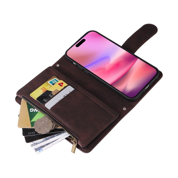 For iPhone 16 Skin Feel Multi-Card Wallet Zipper Leather Phone Case