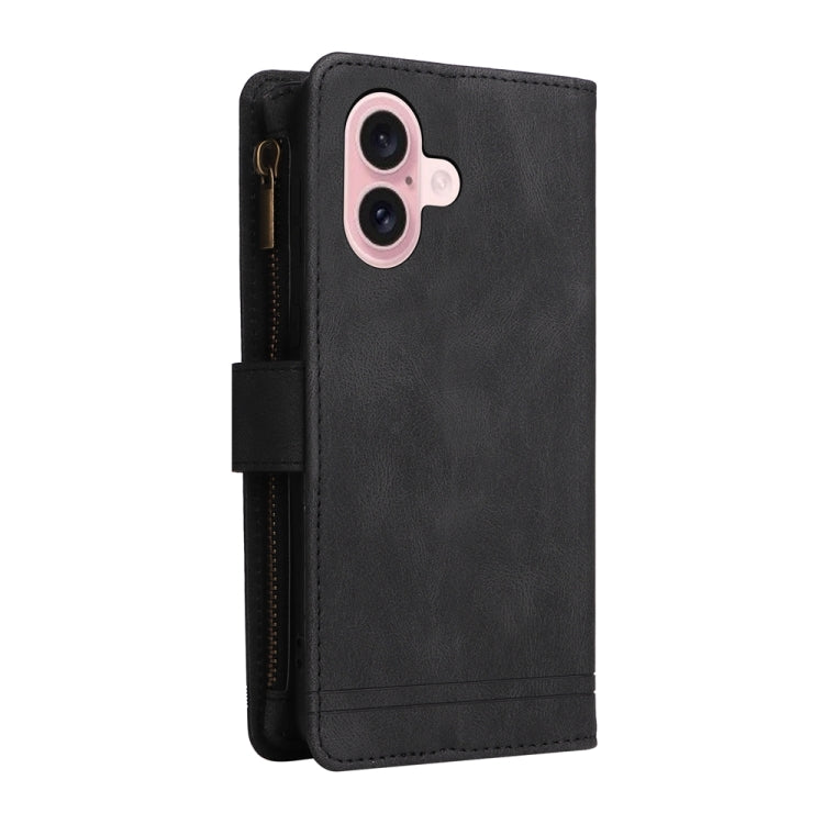 For iPhone 16 Skin Feel Multi-Card Wallet Zipper Leather Phone Case
