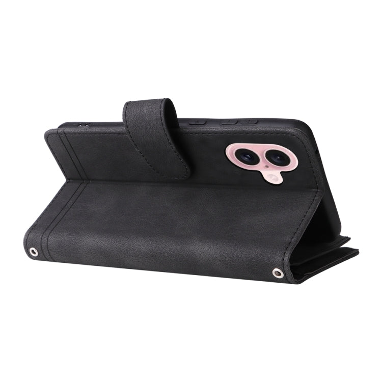 For iPhone 16 Skin Feel Multi-Card Wallet Zipper Leather Phone Case