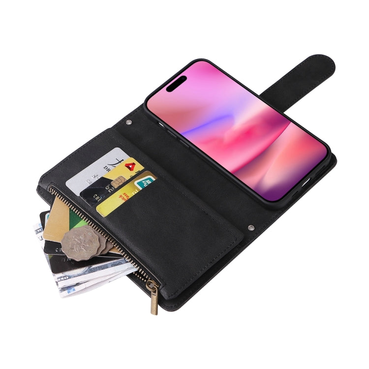 For iPhone 16 Skin Feel Multi-Card Wallet Zipper Leather Phone Case