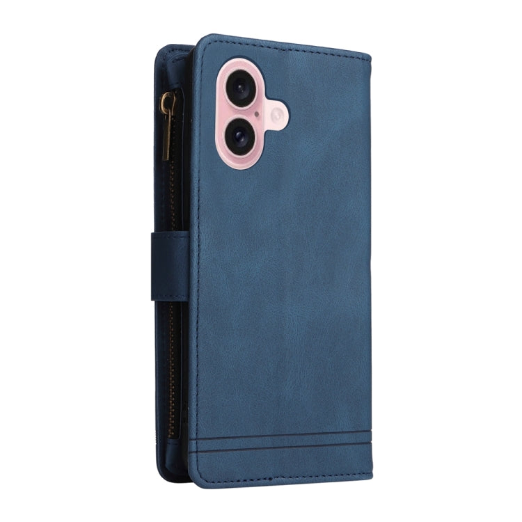 For iPhone 16 Skin Feel Multi-Card Wallet Zipper Leather Phone Case