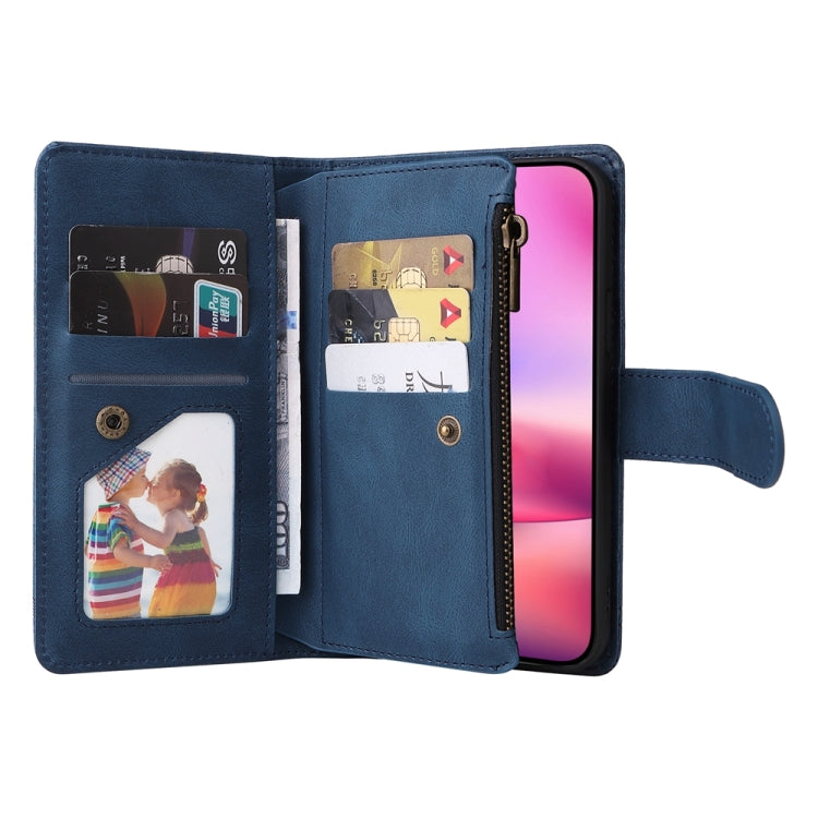 For iPhone 16 Skin Feel Multi-Card Wallet Zipper Leather Phone Case