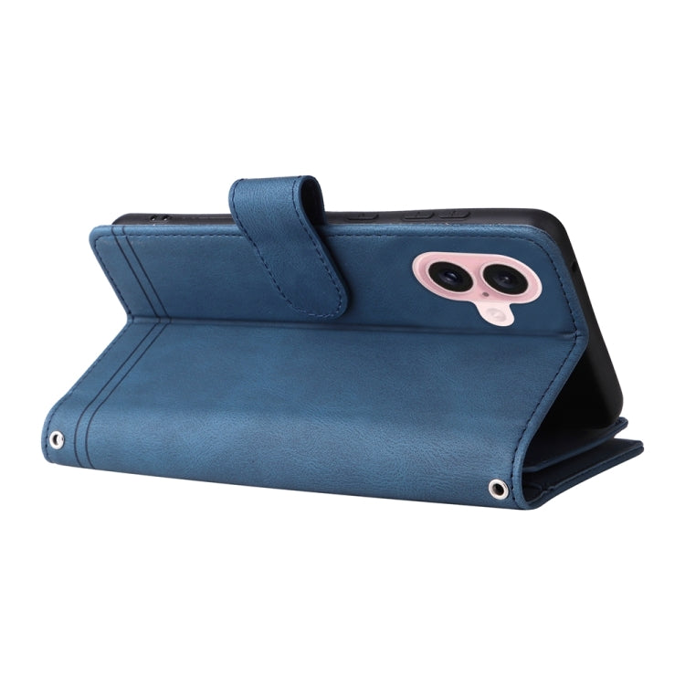 For iPhone 16 Skin Feel Multi-Card Wallet Zipper Leather Phone Case