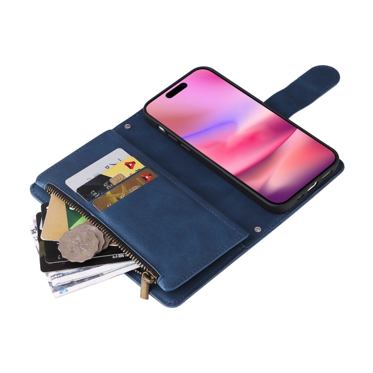 For iPhone 16 Skin Feel Multi-Card Wallet Zipper Leather Phone Case