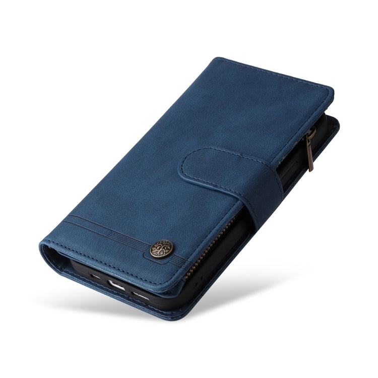 For iPhone 16 Skin Feel Multi-Card Wallet Zipper Leather Phone Case