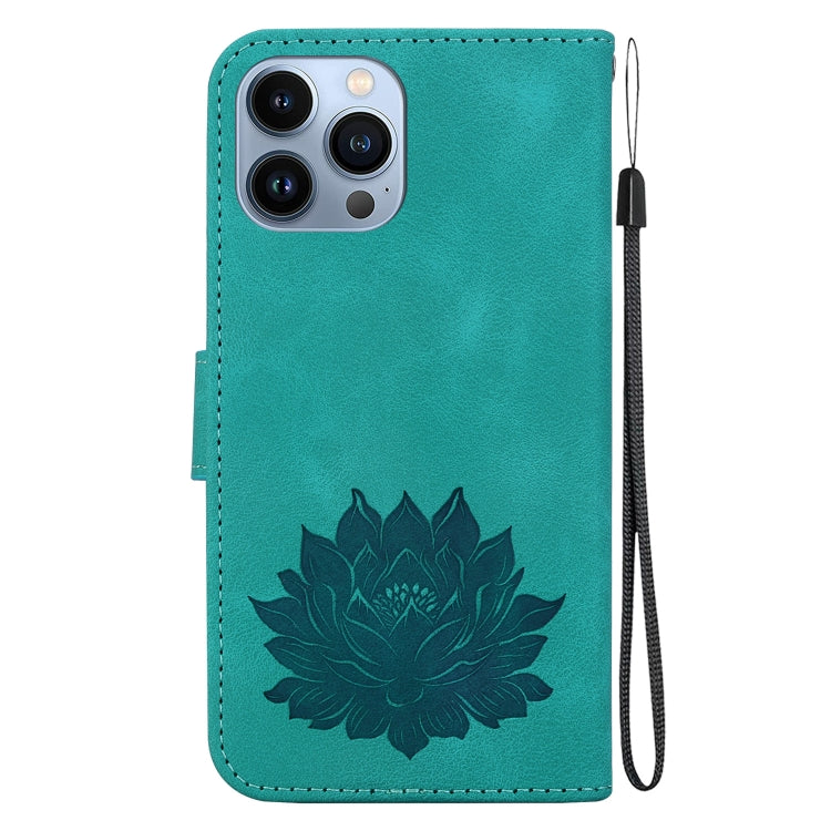 For iPhone 15 Pro Max Lotus Embossed Leather Phone Case