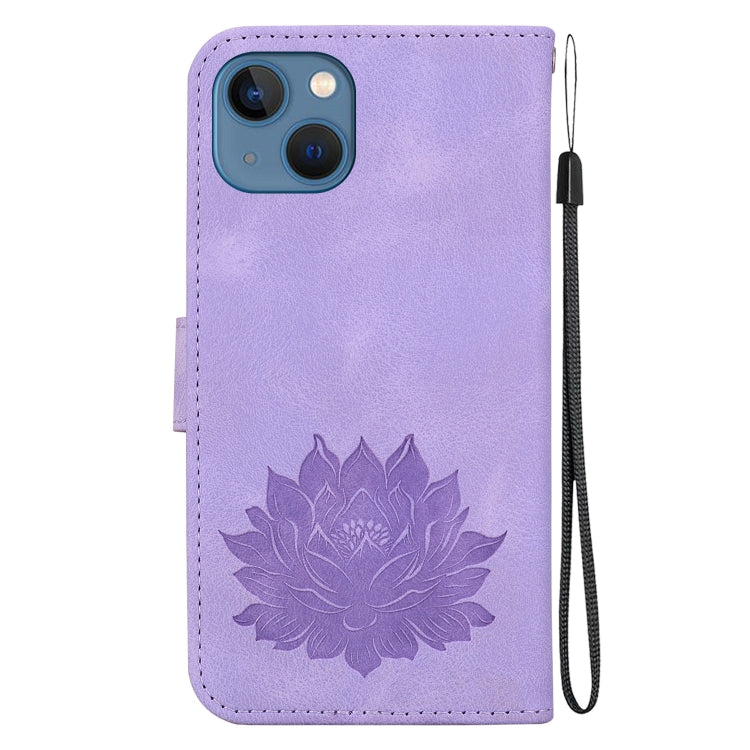 For iPhone 15 Plus Lotus Embossed Leather Phone Case
