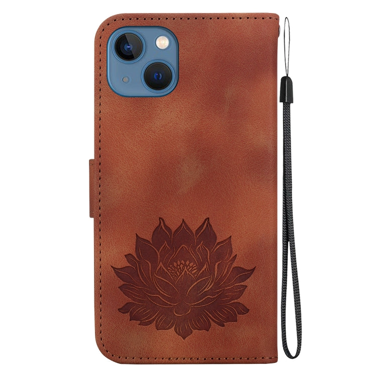 For iPhone 15 Lotus Embossed Leather Phone Case