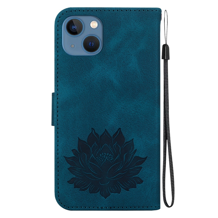 For iPhone 14 Lotus Embossed Leather Phone Case