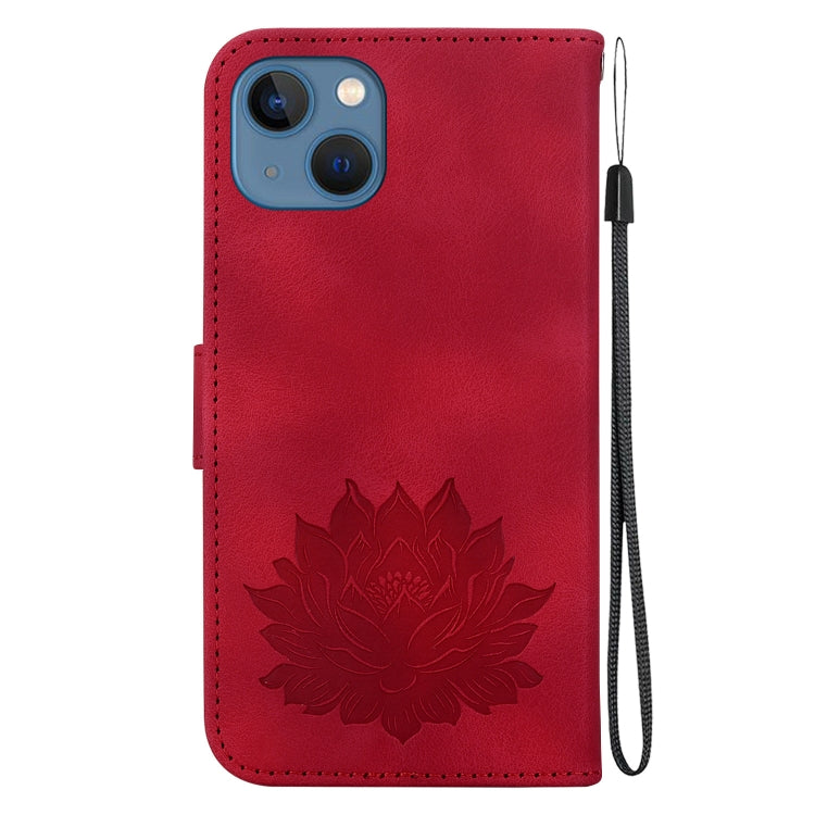 For iPhone 14 Lotus Embossed Leather Phone Case